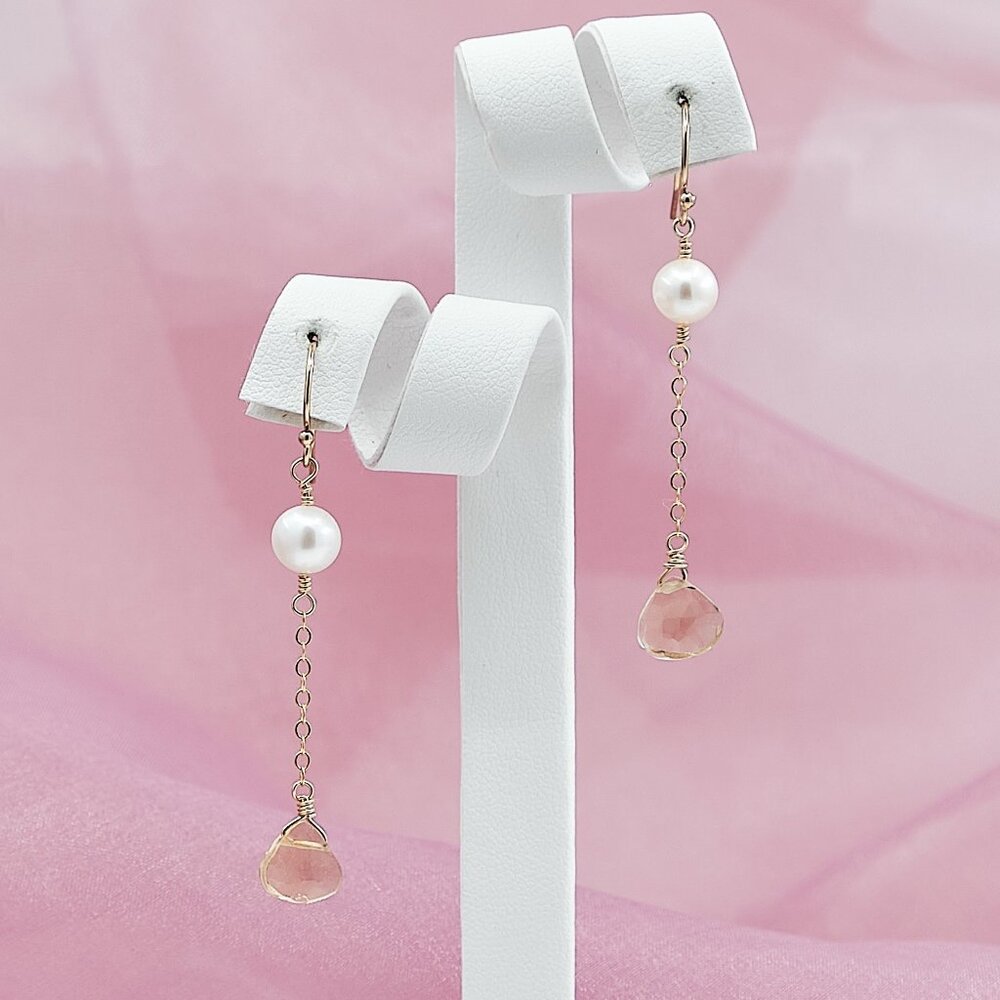 Pearl & Citrine Dangle Earrings, 14K Gold Filled